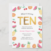 トロピカルフルーツ金ゴールド10誕生日招待状 招待状 (正面)