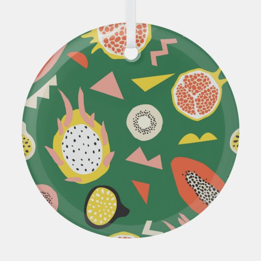 トロピカルフルーツ鮮やか:シームレスパターン。 ガラスオーナメント (正面)