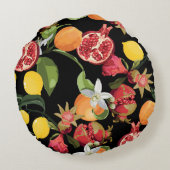 トロピカルフルーツ：エキゾチックなシームレスな背景 ラウンドクッション (裏面)