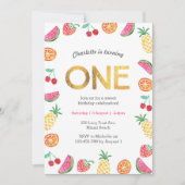 トロピカルフルーツ ピンクゴールド 誕生日招待状 招待状 (正面)