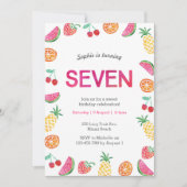 トロピカルフルーティピンク第7誕生日招待状 招待状 (正面)