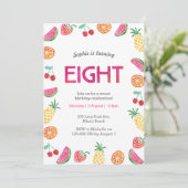 トロピカルフルーティピンク第8誕生日招待状 招待状 (スタンド正面)