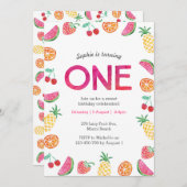 トロピカルフルーティピンク誕生日招待状 招待状 (正面/裏面)