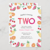 トロピカルフルーティピンク誕生日招待状 招待状 (正面/裏面)