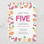 トロピカルフルーティピンク誕生日招待状 招待状 (正面/裏面)