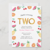 トロピカルフルーティピンク金ゴールド2nd誕生日招待状 招待状 (正面)