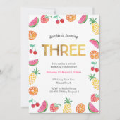 トロピカルフルーティピンク金ゴールド3rd誕生日招待状 招待状 (正面)