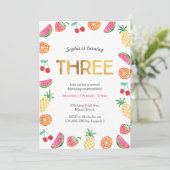 トロピカルフルーティピンク金ゴールド3rd誕生日招待状 招待状 (スタンド正面)