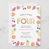 トロピカルフルーティピンク金ゴールド4th誕生日招待状 招待状 (正面)