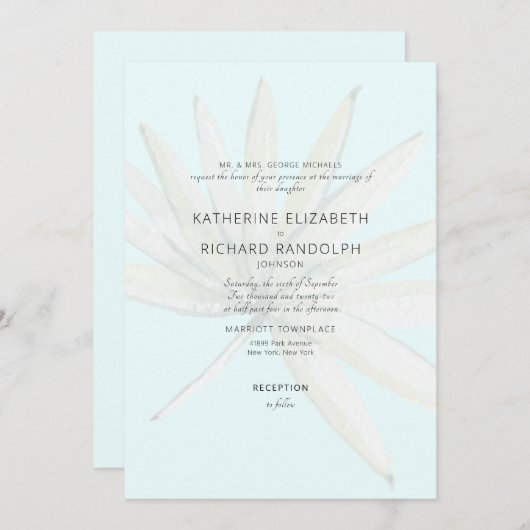 トロピカルフロンドアイスブルーブライド結婚の両親 招待状 (正面/裏面)