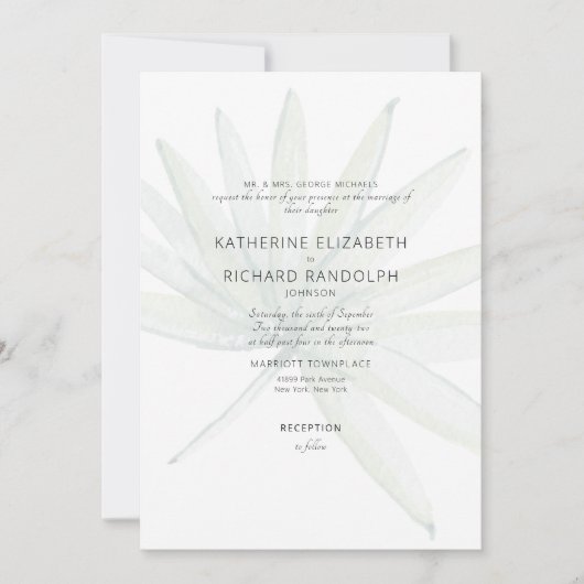 トロピカルフロンドホワイトブライド結婚の両親 招待状 (正面)