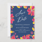 トロピカルフローラの日付カードを保存 招待状 (正面)