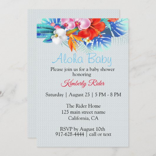 トロピカルフローラアロハベビーシャワー招待状 招待状 (正面/裏面)