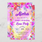 トロピカルフローラアロハルアウ（ハワイ式宴会）誕生日 招待状 (正面/裏面)