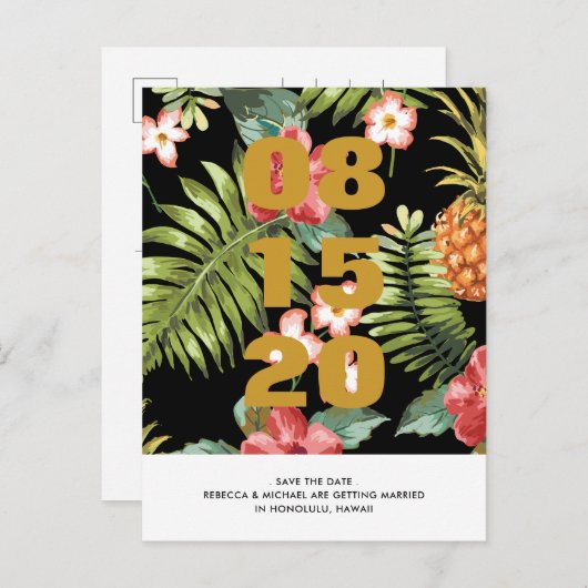 トロピカルフローラウェディング日付ポストカードの保存 案内ポストカード (正面/裏面)