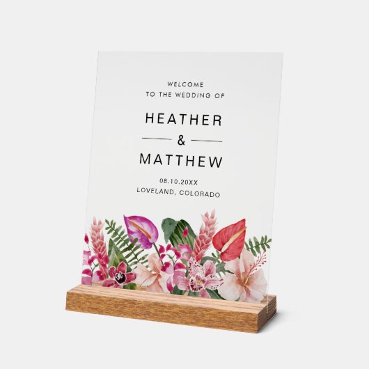 トロピカルフローラウェルカムアクリルサイン アクリルサイン (傾斜)