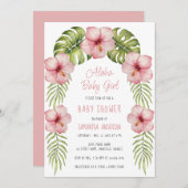トロピカルフローラウォーターカラーアロハベビーガールシャワー 招待状 (正面/裏面)