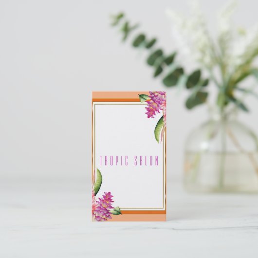 トロピカルフローラオレンジコモダンラルボタニカルシック 名刺 (スタンド正面)