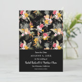 トロピカルフローラオンブラックウェディング日付を保存 セーブザデート (スタンド正面)