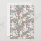 トロピカルフローラオンブラックウェディング日付を保存 セーブザデート (裏面)