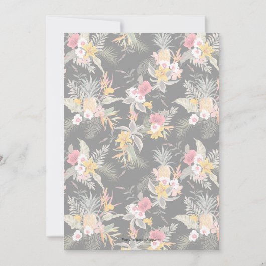 トロピカルフローラオンブラックウェディング日付を保存 セーブザデート (裏面)