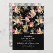 トロピカルフローラオンブラックウェディング日付を保存 セーブザデート (正面/裏面)