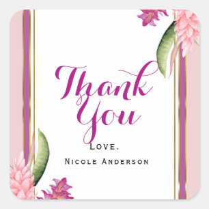 トロピカルフローラオーキッドパープルピンクパーティーのお気に入り スクエアシール