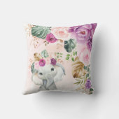 トロピカルフローラグリーンエレファントベビー誕生統計 クッション (裏面)