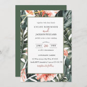 トロピカルフローラグリーン結婚式招待状 セーブザデート (正面/裏面)