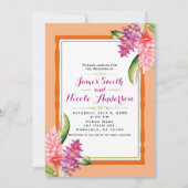 トロピカルフローラコーラルオレンジ&金ゴールドシック結婚ズ 招待状 (正面)