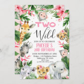 トロピカルフローラサファリアニマルズバイワイルド誕生日 招待状 (正面/裏面)