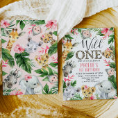 トロピカルフローラサファリアニマルズワイルドワン誕生日 招待状