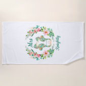 トロピカルフローラシーホース氏又はミセス・ネーム ビーチタオル (正面)