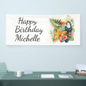 トロピカルフローラトゥーカンハッピーバースデー名 横断幕 (トレードショー)