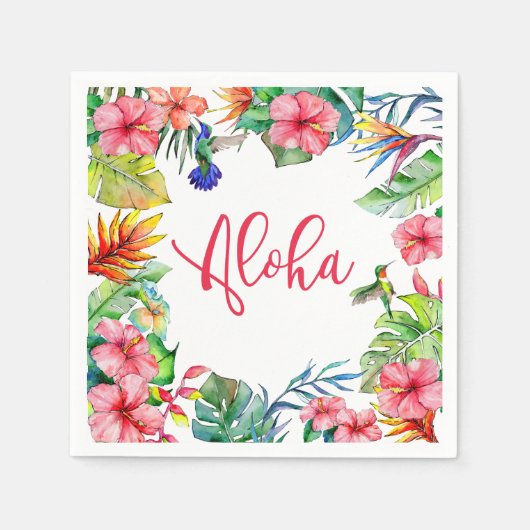 トロピカルフローラハイビスカスアロハハワイアンパーティー スタンダードカクテルナプキン (正面)
