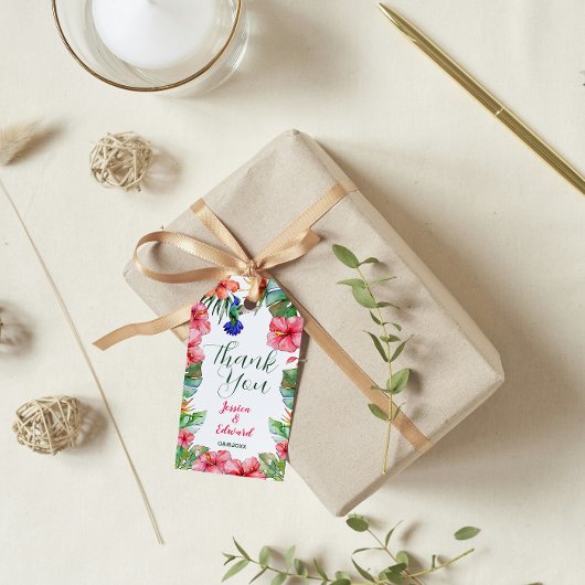 トロピカルフローラハイビスカスウォーターカラーサンキュー ギフトタグ