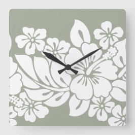トロピカルフローラハイビスカスデザイン スクエア壁時計