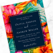 トロピカルフローラハイビスカスデスティネーションビーチ結婚式 招待状