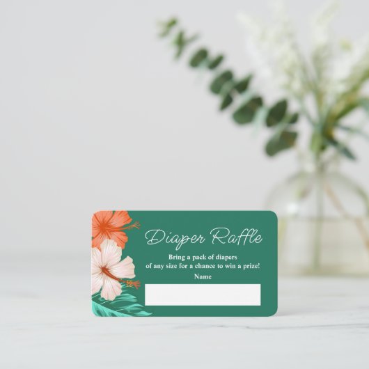 トロピカルフローラハワイアンアロハベビーおむつラッフル エンクロージャーカード (スタンド正面)