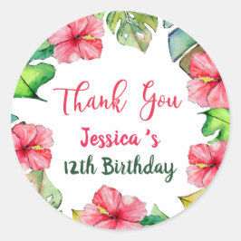 トロピカルフローラハワイアンサンキュー誕生日 ラウンドシール