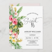 トロピカルフローラハワイアンルアウ(ハワイ式宴会)スウィート16誕生日 招待状 (正面/裏面)