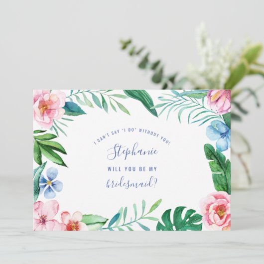 トロピカルフローラハワイ牡丹ピンクグリーン花嫁 招待状 (スタンド正面)