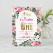 トロピカルフローラパイナップルアロハファースト誕生日 招待状 (スタンド正面)