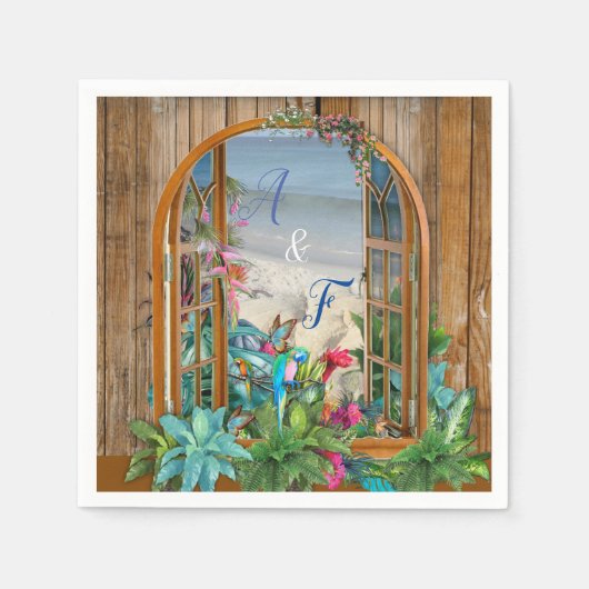 トロピカルフローラパラダイスアットザビーチナプキンス スタンダードカクテルナプキン (正面)