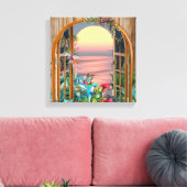 トロピカルフローラパラダイスサンセットシーナリー キャンバスプリント (インサイチュ (リビング))