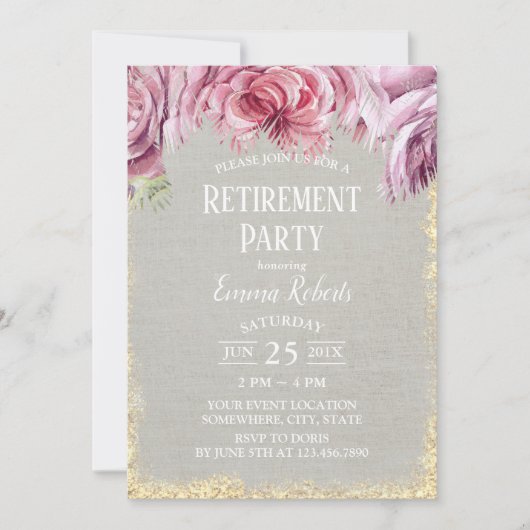 トロピカルフローラパームツリー金ゴールドグリッター退職 招待状 (正面)