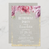 トロピカルフローラパームツリー金ゴールドグリッター退職 招待状 (正面/裏面)