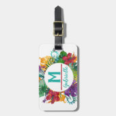 トロピカルフローラパームリースモノグラムイニシャル名 ラゲッジタグ (正面縦)
