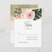 トロピカルフローラパーム葉ズウェディングRSVP 出欠カード (正面/裏面)