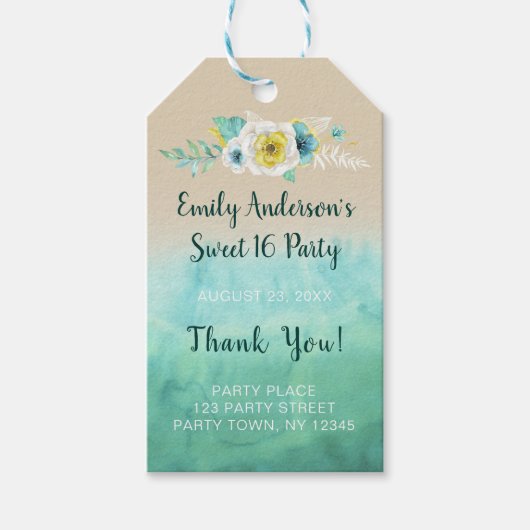トロピカルフローラビーチスウィート16誕生日 ギフトタグ (正面)